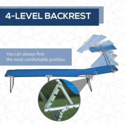 Rackhams Outdoor Foldable Sun Lounger Set of 2, 4 Level Adjustable Backrest Reclining Sun Lounger Chair with Angle Adjust Sun Shade Awning, Blue - thumbnail 5