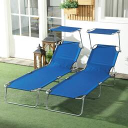 Rackhams Outdoor Foldable Sun Lounger Set of 2, 4 Level Adjustable Backrest Reclining Sun Lounger Chair with Angle Adjust Sun Shade Awning, Blue - thumbnail 2