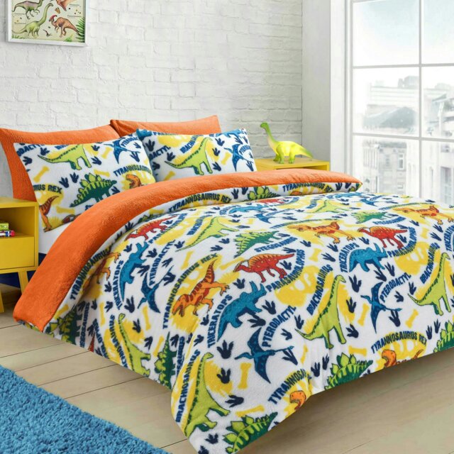 Rackhams Dinosaur Teddy Fluffy and Warm Fleece Duvet Cover Set - Multi - Single