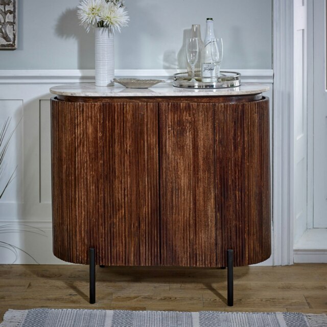 Rackhams Miel Mango Wood Sideboard/Drinks Cabinet With Marble Top & Metal Legs - Lacquered - Wood - 1 - image 1