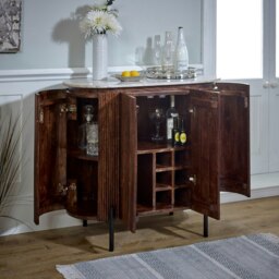 Rackhams Miel Mango Wood Sideboard/Drinks Cabinet With Marble Top & Metal Legs - Lacquered - Wood - 1 - thumbnail 4