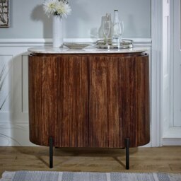 Rackhams Miel Mango Wood Sideboard/Drinks Cabinet With Marble Top & Metal Legs - Lacquered - Wood - 1