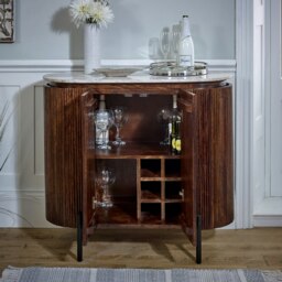 Rackhams Miel Mango Wood Sideboard/Drinks Cabinet With Marble Top & Metal Legs - Lacquered - Wood - 1 - thumbnail 3