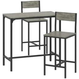 Rackhams 3-Piece Bar Table Set with 2 Stools, Industrial Breakfast Bar Set with Footrest, Backrest for Dining Room, Small Space - Charcoal Grey