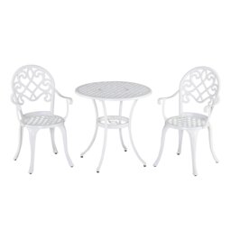 Rackhams 3PCs Garden Bistro Set Cast Aluminium Round Table with 2 Chairs White - White - thumbnail 3