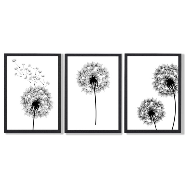 Rackhams DANDELIONS Set of 3 Framed Sketch Wall Art Prints - 30x42cm (A3) - Black - image 1