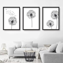 Rackhams DANDELIONS Set of 3 Framed Sketch Wall Art Prints - 30x42cm (A3) - Black - thumbnail 2