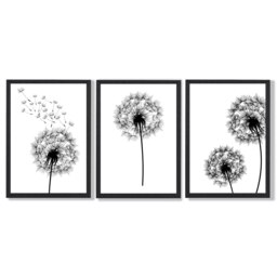 Rackhams DANDELIONS Set of 3 Framed Sketch Wall Art Prints - 30x42cm (A3) - Black