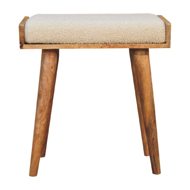 Rackhams Solid Wood Boucle Cream Tray Style Footstool - image 1