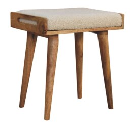 Rackhams Solid Wood Boucle Cream Tray Style Footstool - thumbnail 2