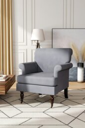 Rackhams Grey Soft Velvet Armchair with Gourd Shaped Castor Legs - Grey