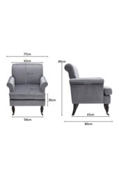 Rackhams Grey Soft Velvet Armchair with Gourd Shaped Castor Legs - Grey - thumbnail 6