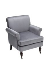 Rackhams Grey Soft Velvet Armchair with Gourd Shaped Castor Legs - Grey - thumbnail 2
