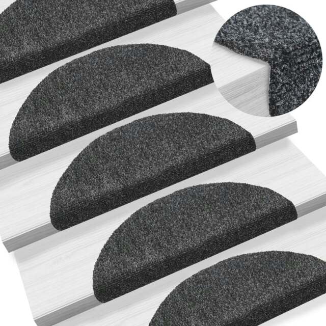 Rackhams 15pcs Self-adhesive Stair Mats Needle Punch 56x17x3cm Dark Grey