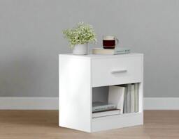 Rackhams Set of Two White Bedside Table with Drawer – Modern Nightstand for Bedroom or Living Room - thumbnail 3