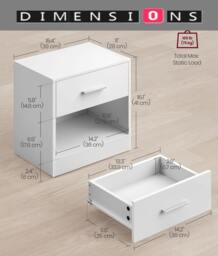Rackhams Set of Two White Bedside Table with Drawer – Modern Nightstand for Bedroom or Living Room - thumbnail 4