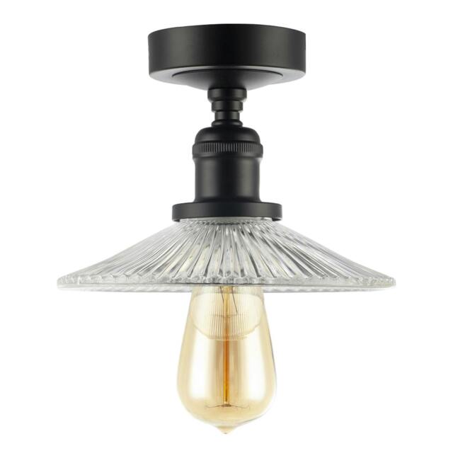 Rackhams Vintage Design Matte Black Ceiling Light with Fluted Clear Glass - image 1