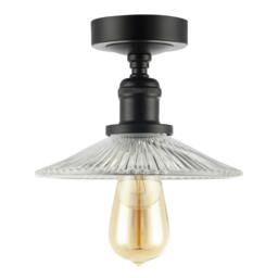 Rackhams Vintage Design Matte Black Ceiling Light with Fluted Clear Glass - thumbnail 1