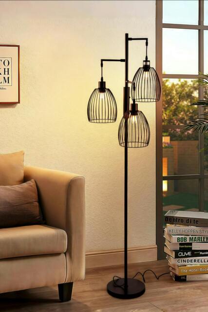 Rackhams Black Modern Industrial Style 3-head Floor Lamp with Irregular Shade - Black - One Size - image 1