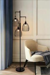 Rackhams Black Modern Industrial Style 3-head Floor Lamp with Irregular Shade - Black - One Size - thumbnail 2