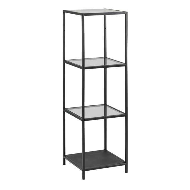 Rackhams Seaford Narrow Black Metal Bookcase with 3 Glass Shelves - 1 - Black - Wood - image 1