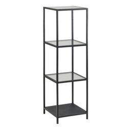 Rackhams Seaford Narrow Black Metal Bookcase with 3 Glass Shelves - 1 - Black - Wood
