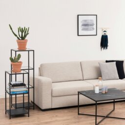 Rackhams Seaford Narrow Black Metal Bookcase with 3 Glass Shelves - 1 - Black - Wood - thumbnail 3