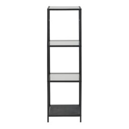 Rackhams Seaford Narrow Black Metal Bookcase with 3 Glass Shelves - 1 - Black - Wood - thumbnail 2