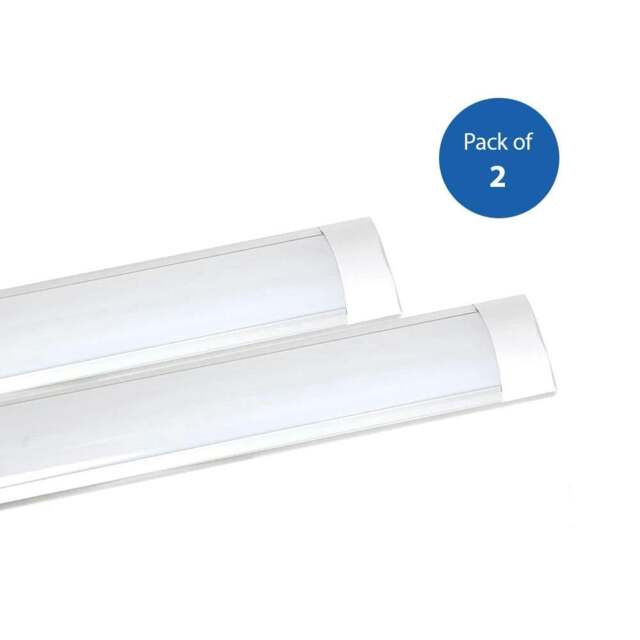 Rackhams Pack of 2 LED Prismatic Batten Fitting Lights, 36W, 120cms, 6500K Daylight for Ceiling of Home & Office, Workshop & Garage Lighting - image 1