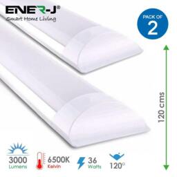 Rackhams Pack of 2 LED Prismatic Batten Fitting Lights, 36W, 120cms, 6500K Daylight for Ceiling of Home & Office, Workshop & Garage Lighting - thumbnail 2
