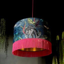 Rackhams Handmade Fringed Velvet Lampshade with Gold Lining in Smoke - Table / Floor Lamp - 45cm diameter x 25cm Height (18″ x 10″) - thumbnail 1
