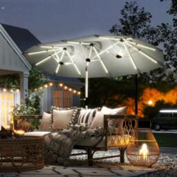 Rackhams 3 m Double-Sided Garden Parasol with Solar Lights - Grey