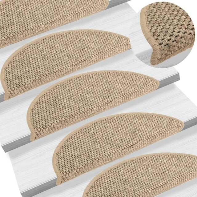 Rackhams Stair Mats Self-adhesive Sisal-Look 15 pcs 56x17x3 cm Dark Beige