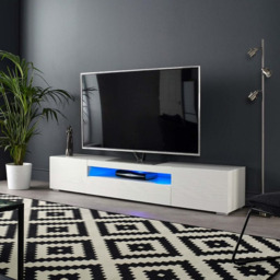 Rackhams Modern Black 200cm Matt Gloss TV Stand Cabinet Suitable for 55-80 Inch TV's - White - 40cm - 36.5cm - thumbnail 2