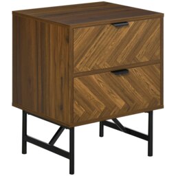 Rackhams Two-Drawer Herringbone Bedside Table Home Cabinet Bedroom Storage Brown - thumbnail 2