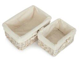 Rackhams Set of 2 White Wash Finish Cotton Lined Willow Basket - thumbnail 4