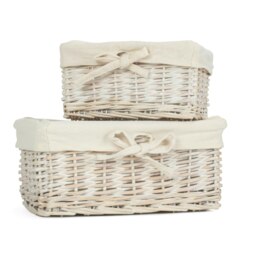 Rackhams Set of 2 White Wash Finish Cotton Lined Willow Basket - thumbnail 2