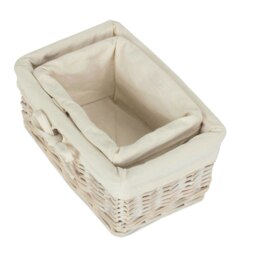 Rackhams Set of 2 White Wash Finish Cotton Lined Willow Basket - thumbnail 3