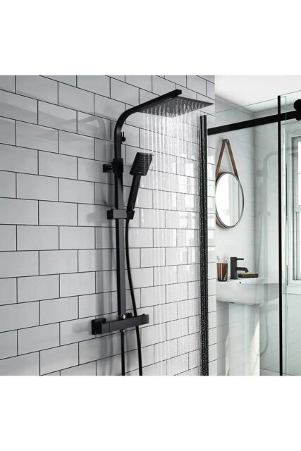Rackhams 8 inch Rainfall Shower Head Brass Bathroom Shower Head Set - Black - image 1