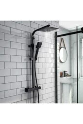 Rackhams 8 inch Rainfall Shower Head Brass Bathroom Shower Head Set - Black