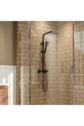 Rackhams 8 inch Rainfall Shower Head Brass Bathroom Shower Head Set - Black - thumbnail 2