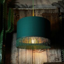 "Rackhams Hunter Green Lampshade with Copper Foil & Green Fringing - Ceiling Pendant / Arc Lamp - 45cm Diameter x 25cm Height / (18"" x 10"")" - thumbnail 5