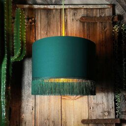 "Rackhams Hunter Green Lampshade with Copper Foil & Green Fringing - Ceiling Pendant / Arc Lamp - 45cm Diameter x 25cm Height / (18"" x 10"")" - thumbnail 4