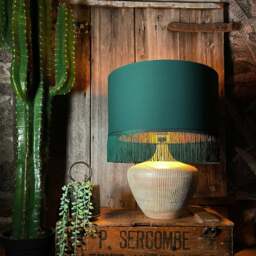 "Rackhams Hunter Green Lampshade with Copper Foil & Green Fringing - Ceiling Pendant / Arc Lamp - 45cm Diameter x 25cm Height / (18"" x 10"")" - thumbnail 6