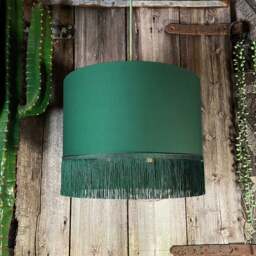 "Rackhams Hunter Green Lampshade with Copper Foil & Green Fringing - Ceiling Pendant / Arc Lamp - 45cm Diameter x 25cm Height / (18"" x 10"")" - thumbnail 2