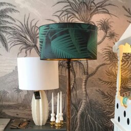"Rackhams Palm Jungle Wallpaper Lampshade with Gold Lining - Ceiling Pendant / Arc Lamp - 45cm Diameter x 25cm Height / (18"" x 10"")" - thumbnail 3
