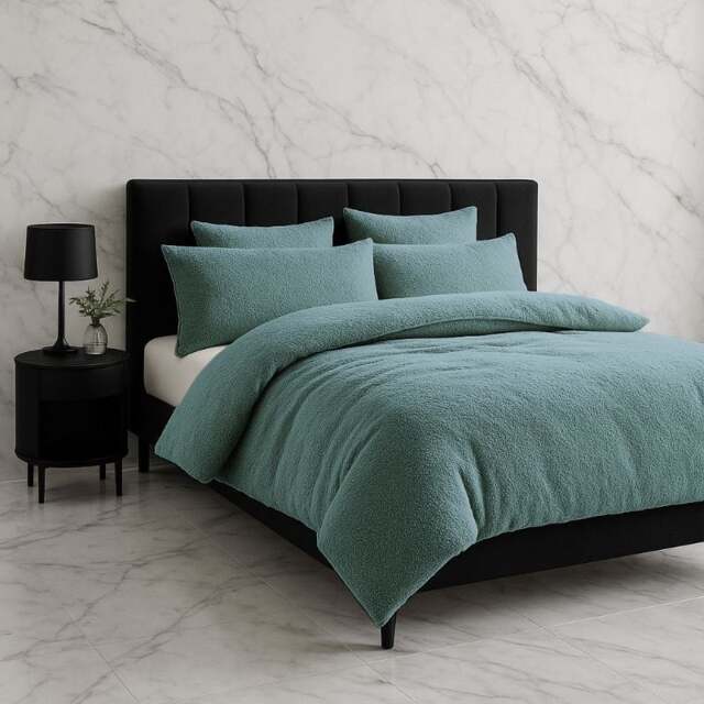 Rackhams Teddy Bear Fleece Duvet Cover & Pillow Case Set - Double - Teal - image 1