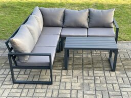 Rackhams Aluminium Outdoor Garden Furniture Set Lounge Sofa Oblong Coffee Table Sets Indoor Conservatory Set Dark Grey - thumbnail 1