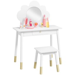 Rackhams Kids Dressing Table with Mirror, Stool, Drawer, Cloud Design, White - thumbnail 3