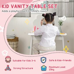 Rackhams Kids Dressing Table with Mirror, Stool, Drawer, Cloud Design, White - thumbnail 4